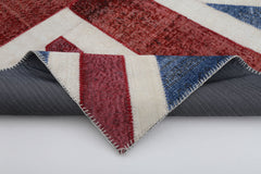 Flag Patchwork Blue Figured Cotton Wool Handmade Area Rug 5'8'' x 7'11''