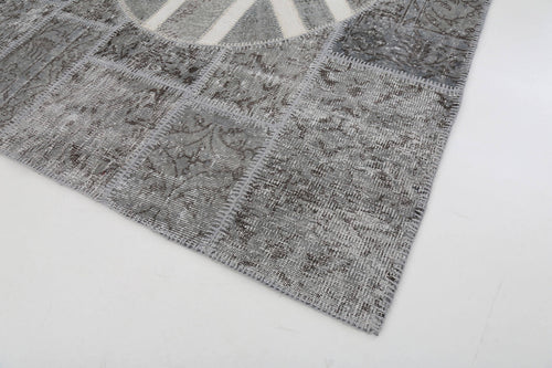 Flag Patchwork Grey Figured Cotton Wool Handmade Area Rug 5'7'' x 8'2''