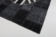 Flag Patchwork Black Figured Cotton Wool Handmade Area Rug 5'8'' x 8'2''