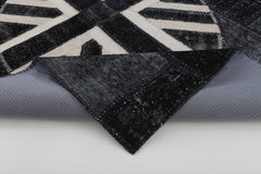 Flag Patchwork Black Figured Cotton Wool Handmade Area Rug 5'8'' x 8'2''