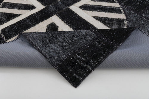 Flag Patchwork Black Figured Cotton Wool Handmade Area Rug 5'8'' x 8'2''
