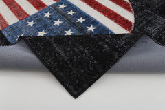 Flag Patchwork Black Figured Cotton Wool Handmade Area Rug 5'8'' x 8'1''