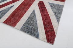 Flag Patchwork Blue Figured Cotton Wool Handmade Area Rug 5'7'' x 7'10''