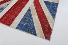 Flag Patchwork Blue Figured Cotton Wool Handmade Area Rug 5'8'' x 8'0''