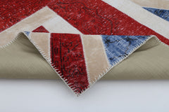 Flag Patchwork Blue Figured Cotton Wool Handmade Area Rug 5'8'' x 8'0''