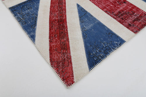 Flag Patchwork Blue Figured Cotton Wool Handmade Area Rug 5'8'' x 8'0''