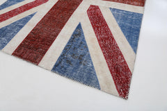 Flag Patchwork Blue Figured Cotton Wool Handmade Area Rug 5'8'' x 7'11''