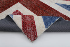 Flag Patchwork Blue Figured Cotton Wool Handmade Area Rug 5'8'' x 7'11''
