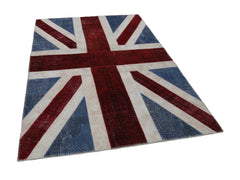 Flag Patchwork Blue Figured Cotton Wool Handmade Area Rug 5'8'' x 7'11''