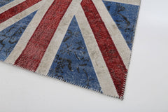 Flag Patchwork Blue Figured Cotton Wool Handmade Area Rug 4'0'' x 6'0''