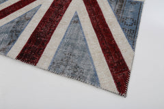 Flag Patchwork Blue Figured Cotton Wool Handmade Area Rug 4'0'' x 6'0''