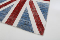 Flag Patchwork Blue Figured Cotton Wool Handmade Area Rug 4'0'' x 6'0''