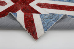 Flag Patchwork Blue Figured Cotton Wool Handmade Area Rug 4'0'' x 6'0''