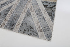 Flag Patchwork Grey Figured Cotton Wool Handmade Area Rug 4'1'' x 6'0''