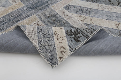 Flag Patchwork Grey Figured Cotton Wool Handmade Area Rug 4'1'' x 6'0''