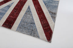Flag Patchwork Blue Figured Cotton Wool Handmade Area Rug 4'0'' x 6'0''