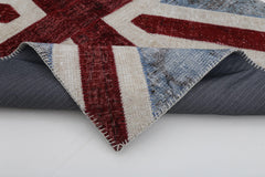 Flag Patchwork Blue Figured Cotton Wool Handmade Area Rug 4'0'' x 6'0''