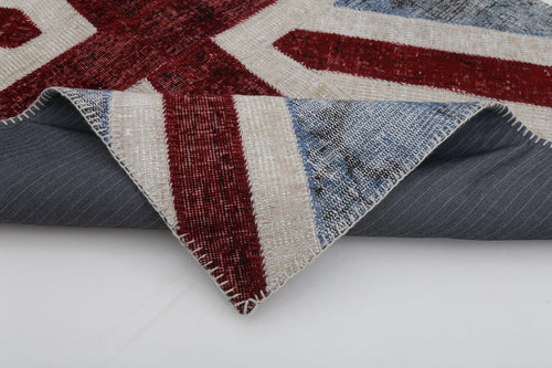 Flag Patchwork Blue Figured Cotton Wool Handmade Area Rug 4'0'' x 6'0''