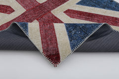 Flag Patchwork Blue Figured Cotton Wool Handmade Area Rug 4'0'' x 5'11''