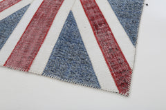 Flag Patchwork Blue Figured Cotton Wool Handmade Area Rug 4'0'' x 6'0''
