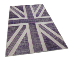 Flag Patchwork Purple Figured Cotton Wool Handmade Area Rug 4'6'' x 7'0''