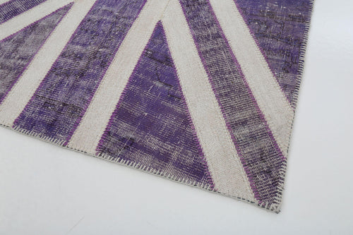 Flag Patchwork Purple Figured Cotton Wool Handmade Area Rug 4'6'' x 7'0''