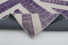 Flag Patchwork Purple Figured Cotton Wool Handmade Area Rug 4'6'' x 7'0''