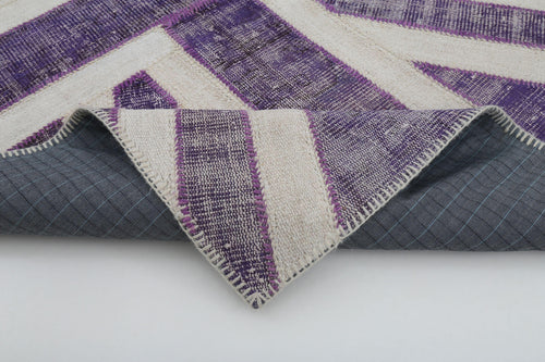 Flag Patchwork Purple Figured Cotton Wool Handmade Area Rug 4'6'' x 7'0''
