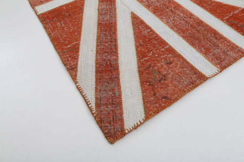 Flag Patchwork Orange Figured Cotton Wool Handmade Area Rug 4'7'' x 7'1''