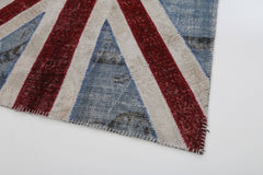 Flag Patchwork Blue Figured Cotton Wool Handmade Area Rug 4'0'' x 6'0''