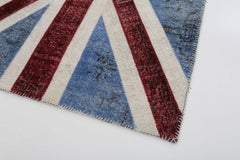 Flag Patchwork Blue Figured Cotton Wool Handmade Area Rug 4'0'' x 6'0''