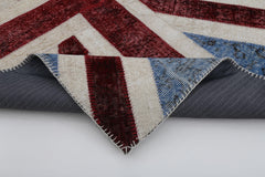Flag Patchwork Blue Figured Cotton Wool Handmade Area Rug 4'0'' x 6'0''