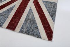 Flag Patchwork Blue Figured Cotton Wool Handmade Area Rug 4'0'' x 6'0''