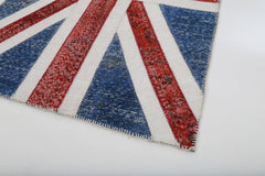 Flag Patchwork Blue Figured Cotton Wool Handmade Area Rug 4'1'' x 6'0''