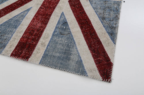 Flag Patchwork Blue Figured Cotton Wool Handmade Area Rug 4'0'' x 6'0''