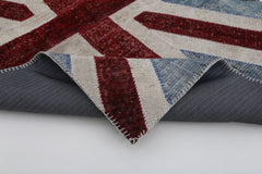 Flag Patchwork Blue Figured Cotton Wool Handmade Area Rug 4'0'' x 6'0''