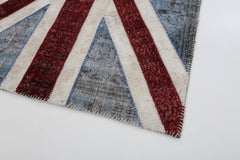 Flag Patchwork Blue Figured Cotton Wool Handmade Area Rug 4'0'' x 6'0''