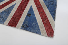 Flag Patchwork Blue Figured Cotton Wool Handmade Area Rug 4'0'' x 6'0''
