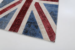 Flag Patchwork Blue Figured Cotton Wool Handmade Area Rug 4'0'' x 6'0''