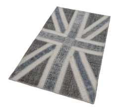Flag Patchwork Grey Figured Cotton Wool Handmade Area Rug 3'1'' x 5'1''