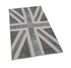 Flag Patchwork Grey Figured Cotton Wool Handmade Area Rug 3'1'' x 5'1''