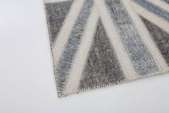 Flag Patchwork Grey Figured Cotton Wool Handmade Area Rug 3'1'' x 5'1''