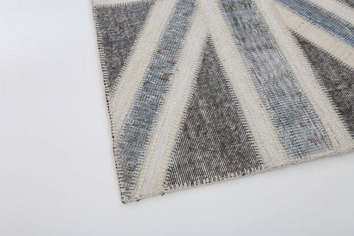 Flag Patchwork Grey Figured Cotton Wool Handmade Area Rug 3'1'' x 5'1''