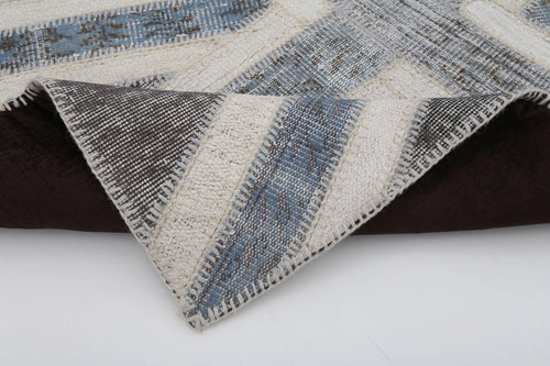 Flag Patchwork Grey Figured Cotton Wool Handmade Area Rug 3'1'' x 5'1''