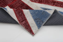 Flag Patchwork Blue Figured Cotton Wool Handmade Area Rug 2'9'' x 5'0''