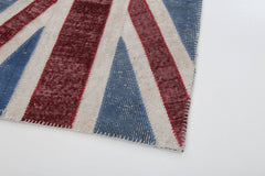 Flag Patchwork Blue Figured Cotton Wool Handmade Area Rug 2'8'' x 5'0''