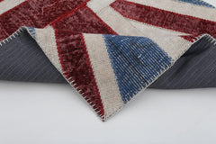 Flag Patchwork Blue Figured Cotton Wool Handmade Area Rug 2'8'' x 5'0''