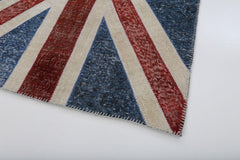 Flag Patchwork Blue Figured Cotton Wool Handmade Area Rug 4'0'' x 5'11''