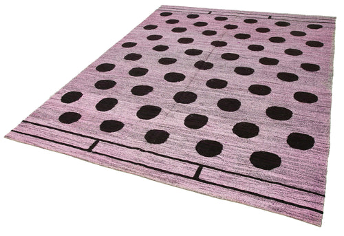 Handmade Area Rug - Purple Geometric Cotton Wool Vintage Turkish Carpet 6'x9'