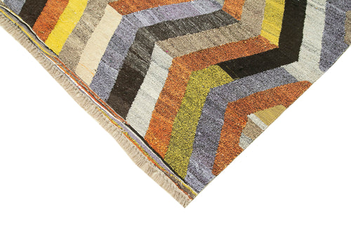 Scrap White Geometric Cotton Wool Handmade Area Rug 5'9'' x 8'2''